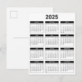 Carte Postale Noir et blanc 2025 Année à un coup d'oeil Calendri (Devant / Derrière)