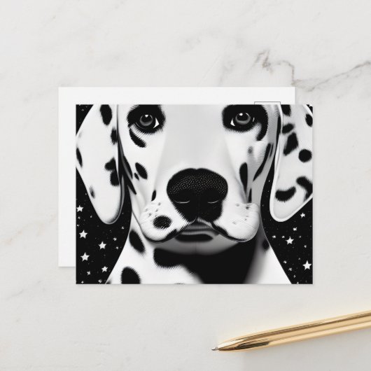 Carte Postale Noir et blanc Cute Retro Dalmatie Chiot (Devant/Arrière en situation)
