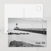 Carte postale noir et blanc du phare de Duluth, MN (Devant / Derrière)