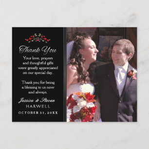 Carte Postale Noir et blanc Halloween Rouge Roses Mariage