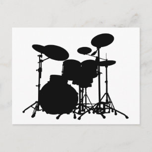 Carte Postale Noir et blanc Kit tambour Silhouette - Pour tambou