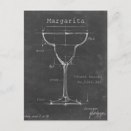 Carte Postale Noir et blanc Margarita Verre Plan (Devant)