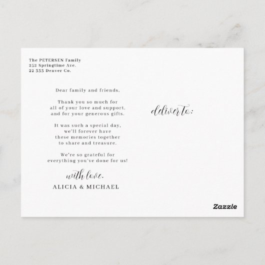 Carte Postale Noir et blanc moderne script simple merci (Dos)