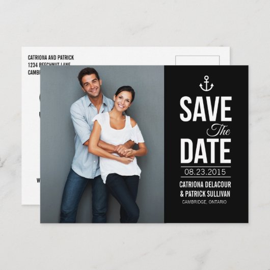 CARTE POSTALE NOIR ET BLANC NAUTIQUE SAVE THE DATE (Devant / Derrière)