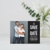 CARTE POSTALE NOIR ET BLANC NAUTIQUE SAVE THE DATE (Debout devant)