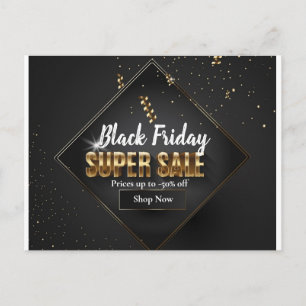 Carte Postale Noir et or Confetti Black Friday Super Sale