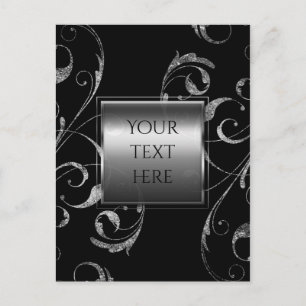 Carte Postale Noir et verre argenté faux tourbillon floral Éléga