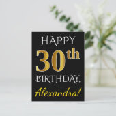 Carte Postale Noir, Faux Gold 30e anniversaire + Nom personnalis (Debout devant)