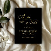 Carte Postale Noir Gold QR Code Mariage Enregistrer La Date