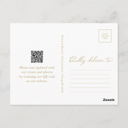 Carte Postale Noir Gold QR Code Mariage Enregistrer La Date (Dos)