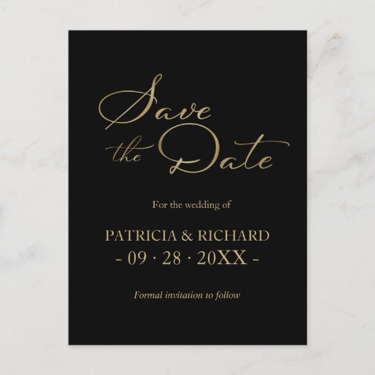 Carte Postale Noir Gold QR Code Mariage Enregistrer La Date (Devant)