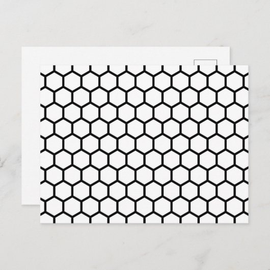 Carte Postale Noir ligne Honeypeb Bee Hive Motif hexagonal (Devant / Derrière)