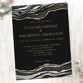 Carte Postale Noir Marbre Agate Or Parties scintillant Mariage é