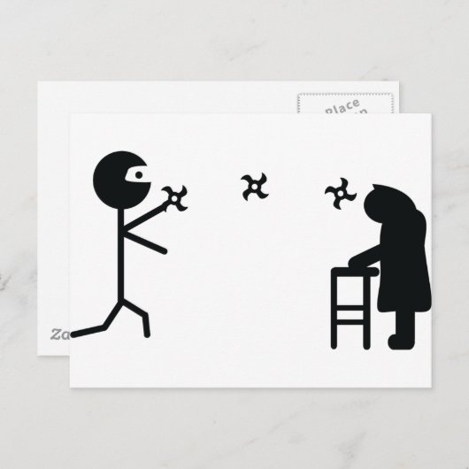 Carte Postale noir mauvais ninja combat mamie (Devant / Derrière)