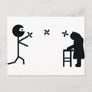 Carte Postale noir mauvais ninja combat mamie