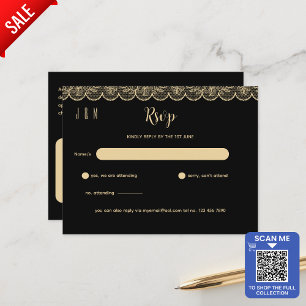 Carte Postale Noir Or Lace Mariage RSVP Pour Correspondance Inv