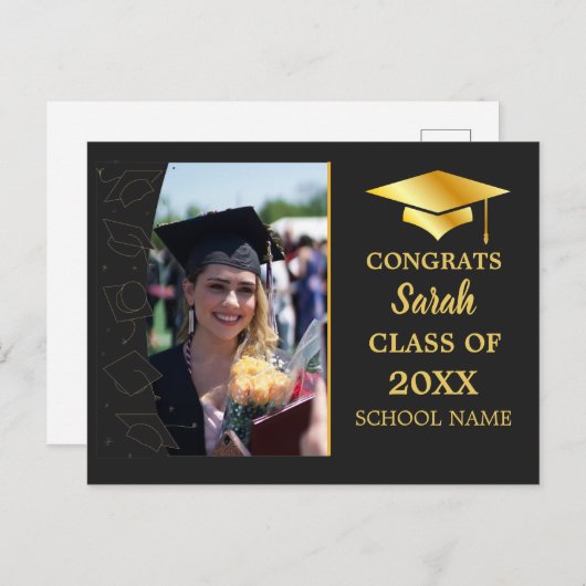 Carte Postale Noir Personnalisé Félicitations Classe De 2023 (Devant / Derrière)