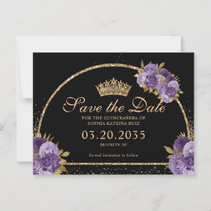 Carte Postale Noir Plum Plum or Parties scintillant Floral Quinc