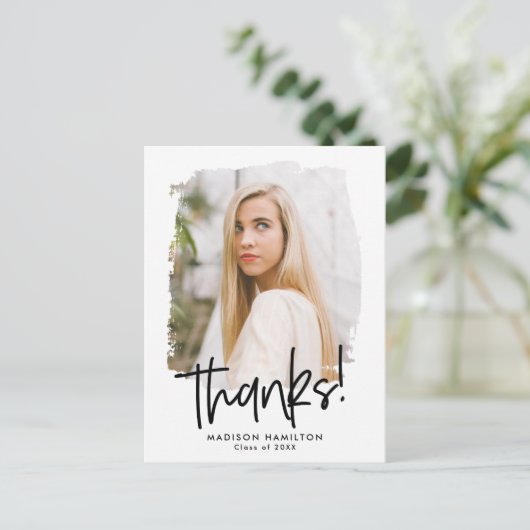 Carte Postale Noir | Preppy Script Photo Graduation Merci (Debout devant)