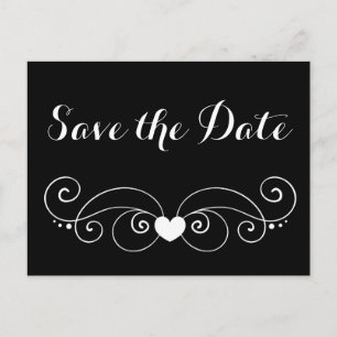 Carte Postale Noir Save the Date Cœur Mariage Fiançailles