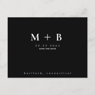 Carte Postale Noir simple Initiales Mariage QR Enregistrer la da