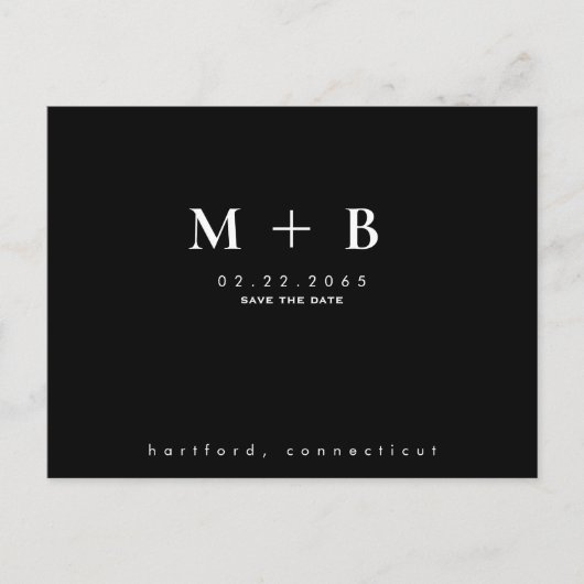 Carte Postale Noir simple Initiales Mariage QR Enregistrer la da (Devant)
