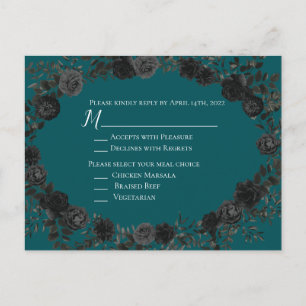 Carte Postale Noir Turquoise Rose gothique Elégant Mariage