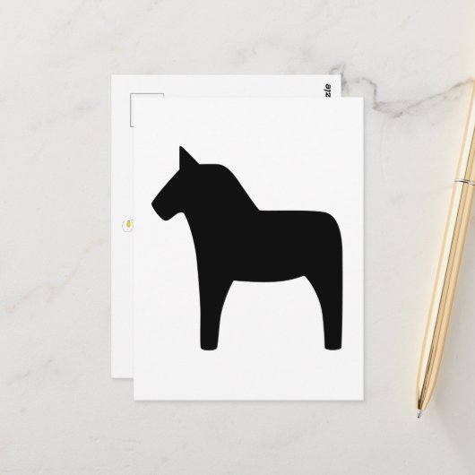 Carte postale noire Dala Horse (Devant/Arrière en situation)