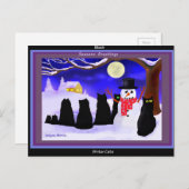 Carte postale noire de Noël de chats d'hiver (Devant / Derrière)