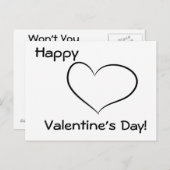 Carte postale noire et blanche de Saint-Valentin (Devant / Derrière)