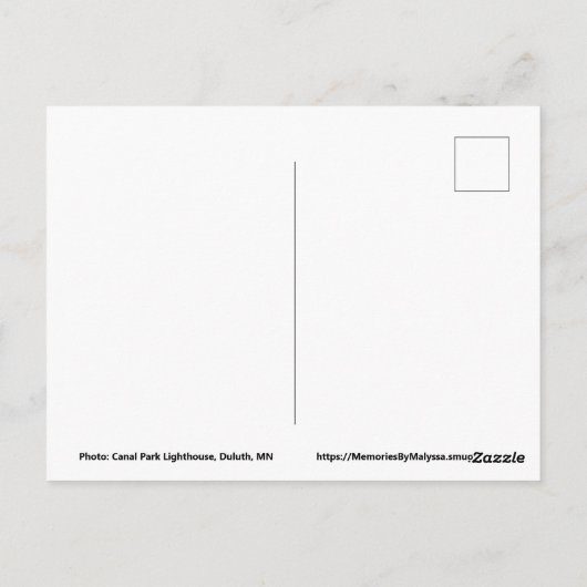 Carte postale noire et blanche du phare de Duluth, (Dos)