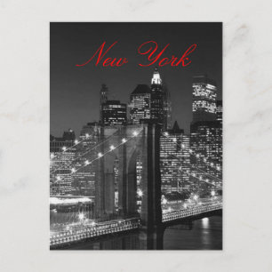 Carte postale noire et blanche New York Red Script