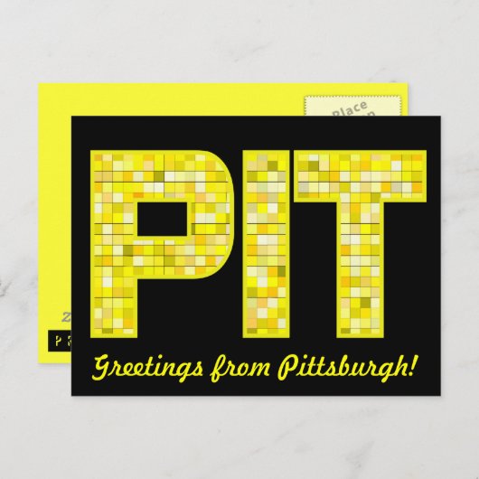 Carte postale noire et or PIT en verre (Devant / Derrière)