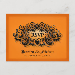 Carte postale noire orange audacieuse de mariage