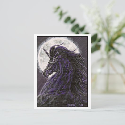 Carte postale noire Unicorn 2 Art (Debout devant)