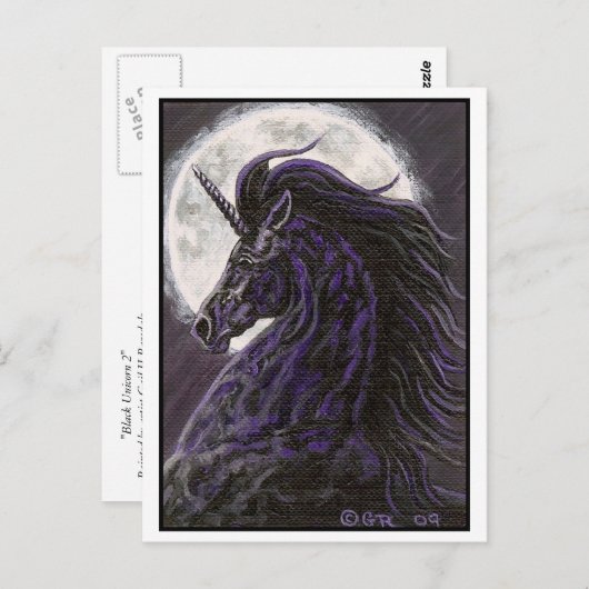 Carte postale noire Unicorn 2 Art (Devant / Derrière)