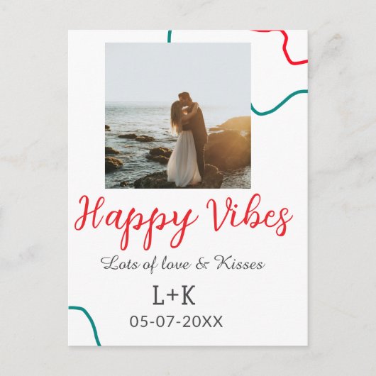 Carte Postale Nom de couple de vacances Happy Vibes date de mari (Devant)