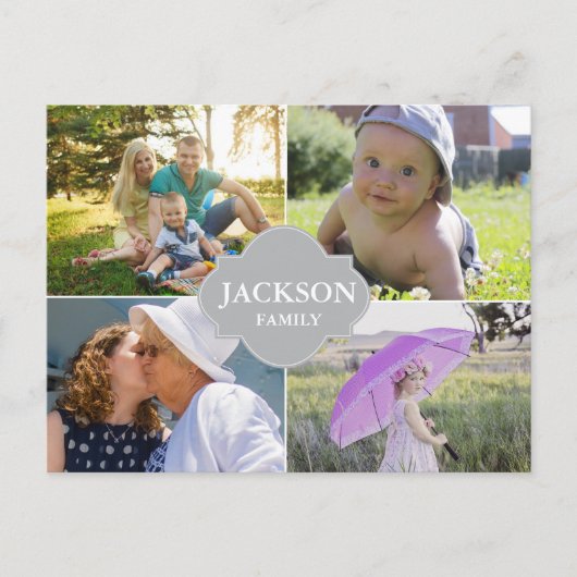 Carte Postale Nom de famille de collage multiphoto personnalisé (Devant)