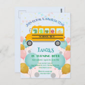 Carte Postale Nom de fête d'anniversaire de bus scolaire de dino (Devant / Derrière)