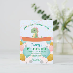 Carte Postale Nom de fête d'anniversaire de kayak de dinosaure d