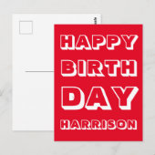 Carte Postale Nom de la Personnaliser, Joyeux anniversaire, Roug (Devant / Derrière)