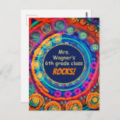 Carte Postale Nom de l'enseignant et classe Rock, Amusement Colo (Devant / Derrière)