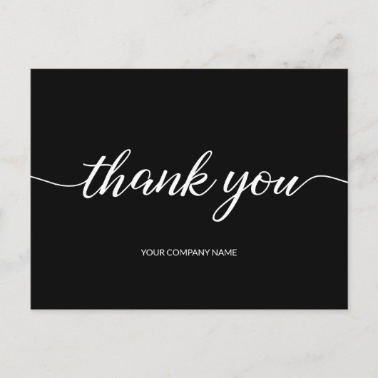 Carte Postale Nom de l'entreprise simple noir et blanc Script (Devant)