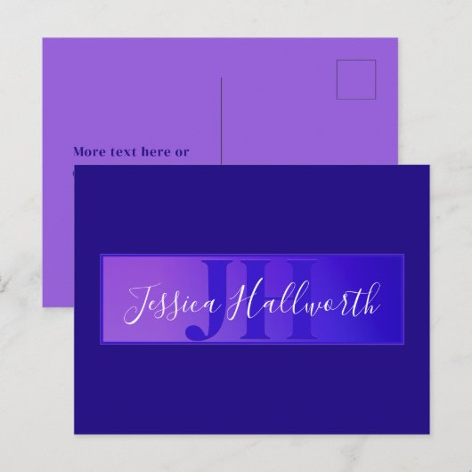 Carte Postale Nom de script élégant moderne & monogramme ombré v (Devant / Derrière)