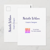 Carte Postale nom du graphiste scannez les détails du code QR pr (Devant / Derrière)
