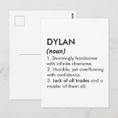 Carte Postale Nom Dylan, Nom modifiable, Nom personnalisé (Devant / Derrière)