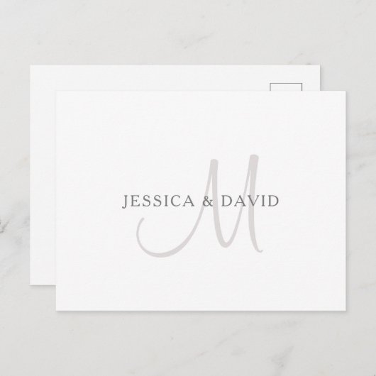 Carte Postale Nom élégant Monogramme | Blanc & Gris (Devant / Derrière)