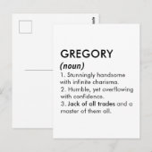 Carte Postale Nom Gregory, Nom modifiable, Nom personnalisé (Devant / Derrière)