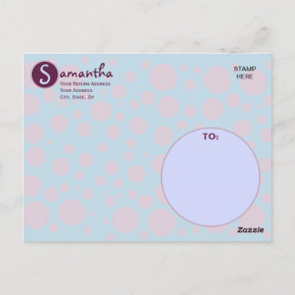 Carte Postale Nom Initial Bleu Violet Points Mois Cercles 