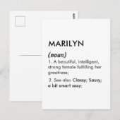 Carte Postale nom Marilyn, nom modifiable, nom personnalisé (Devant / Derrière)